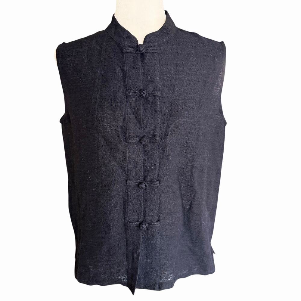 Eileen Fisher Textured Linen Blend Black Vest M Minimalist Classic Feminine NWT